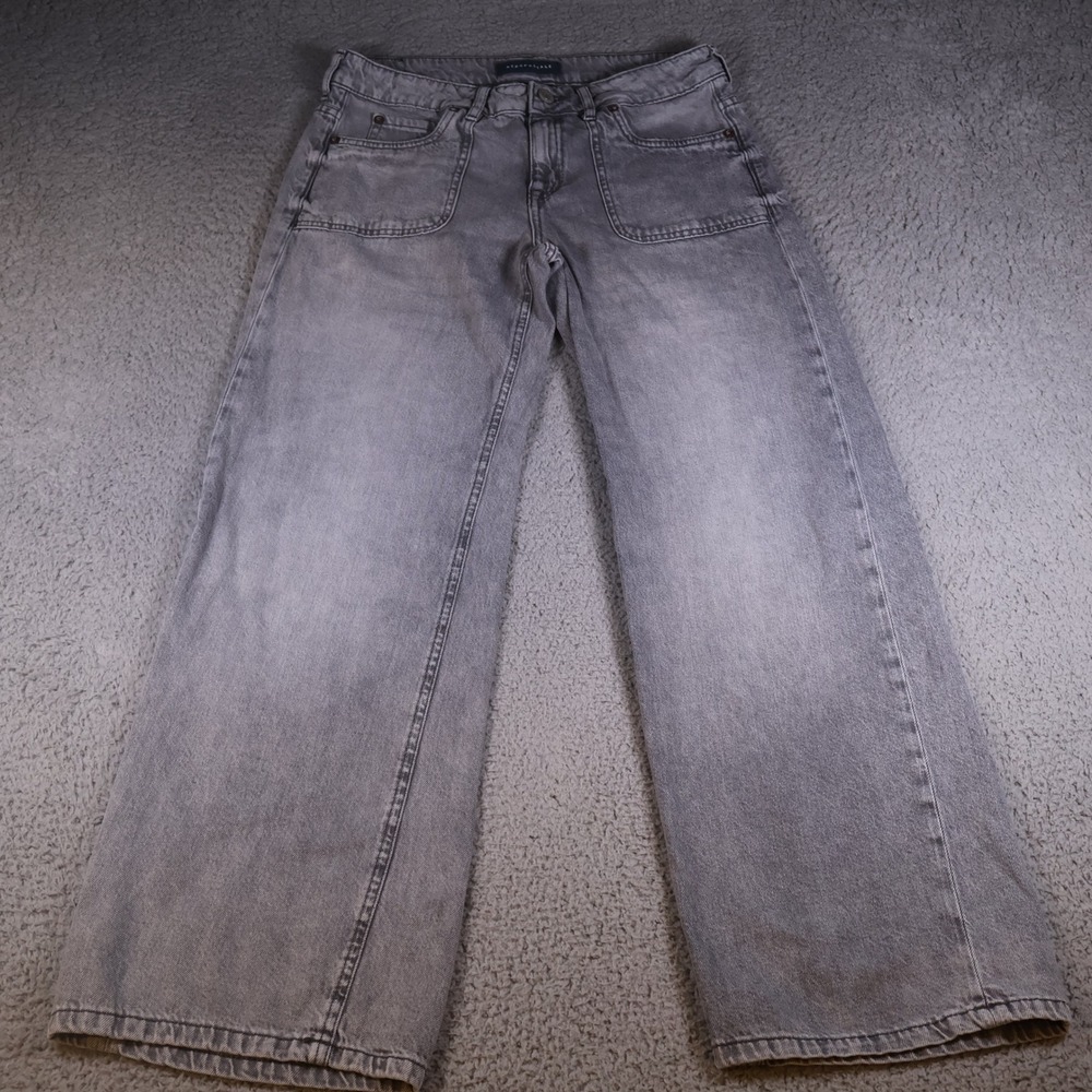 Aeropostale Womens Gray Wide Leg Jeans‎ High Rise Patch Pocket 2 Short MTMLPK1